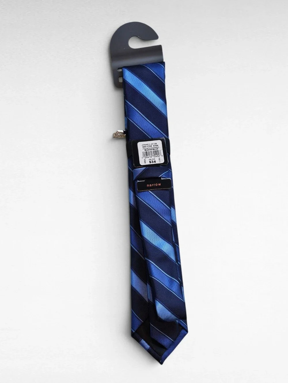 JF J. Ferrar Necktie with Tie Clip Narrow Blue and Black
